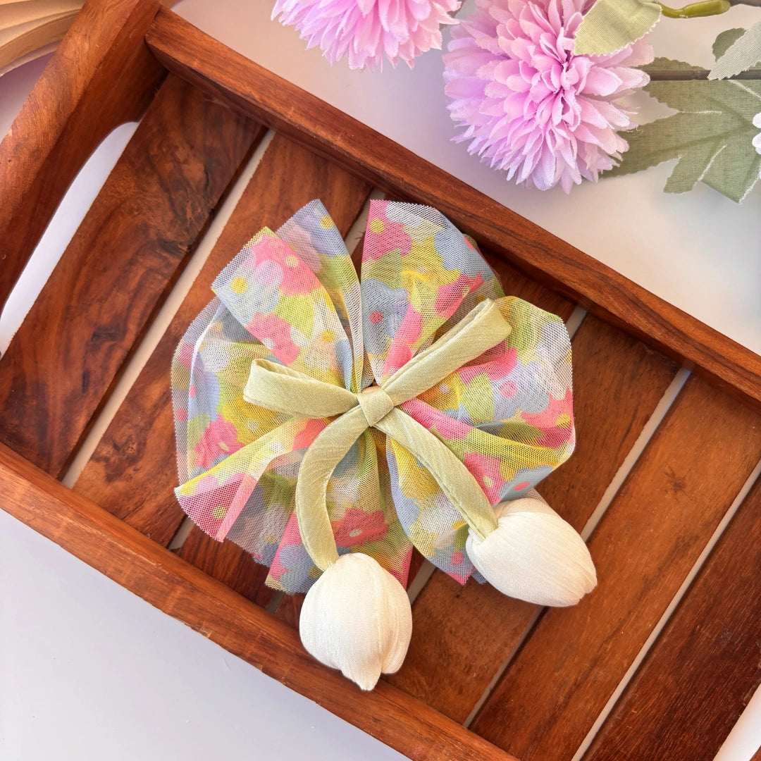 Floral Mesh Bow Clip