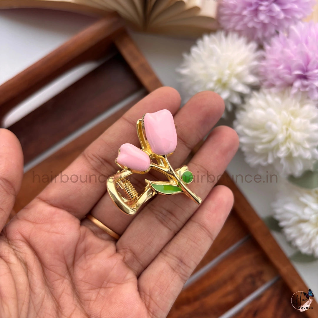 Gold Finish Tulip Metal Hair Claw - Medium