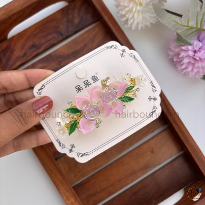 Rose Garden Pearl Hair Barrette – Elegant Floral Clip
