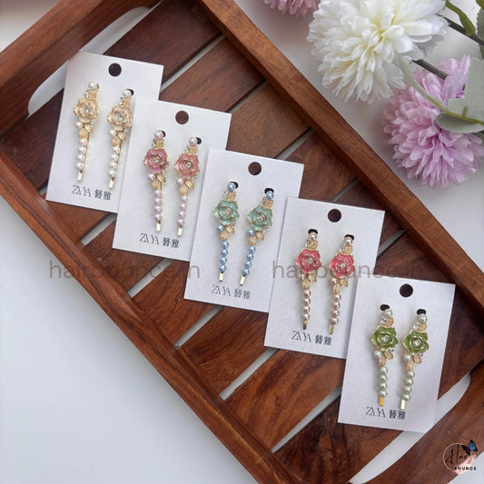Rose Pearl Drop Hair Pins Set