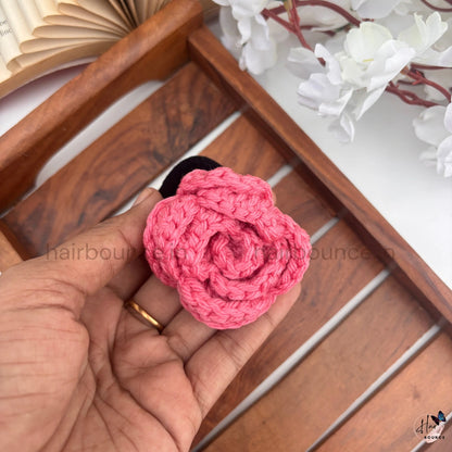 Handmade Crochet Floral Hair Tie Collection – Knitted Flower Ponytail Holder for Girls & Women