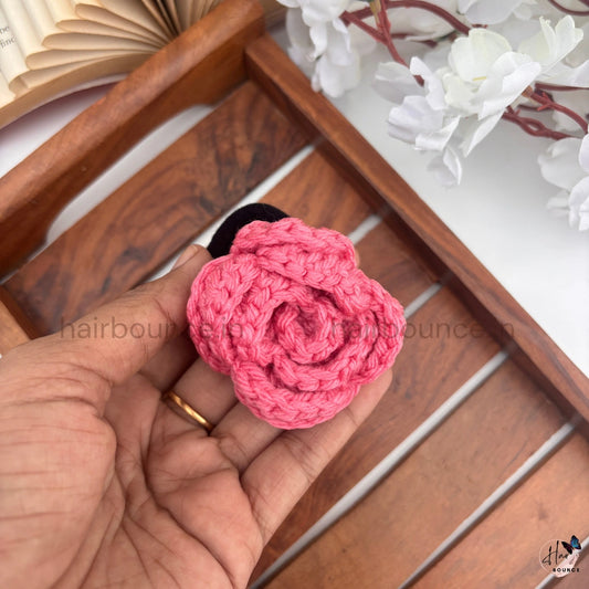 Handmade Crochet Floral Hair Tie Collection – Knitted Flower Ponytail Holder for Girls & Women