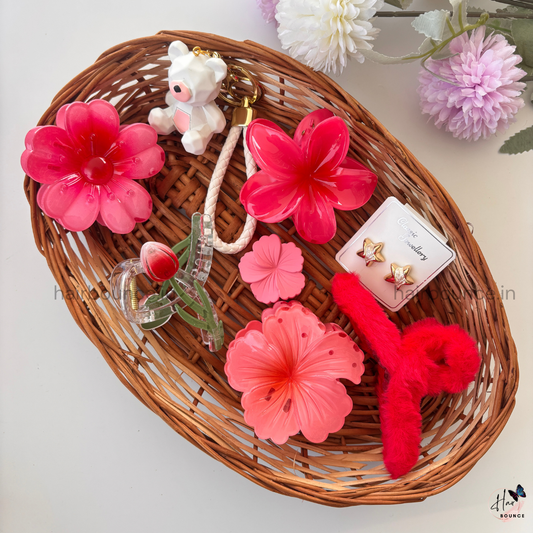 Red & Pink Cute Hair Accessories Gift Hamper for Girls