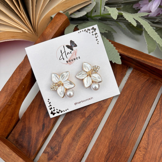 Blossom Pearl Petal Studs – White
