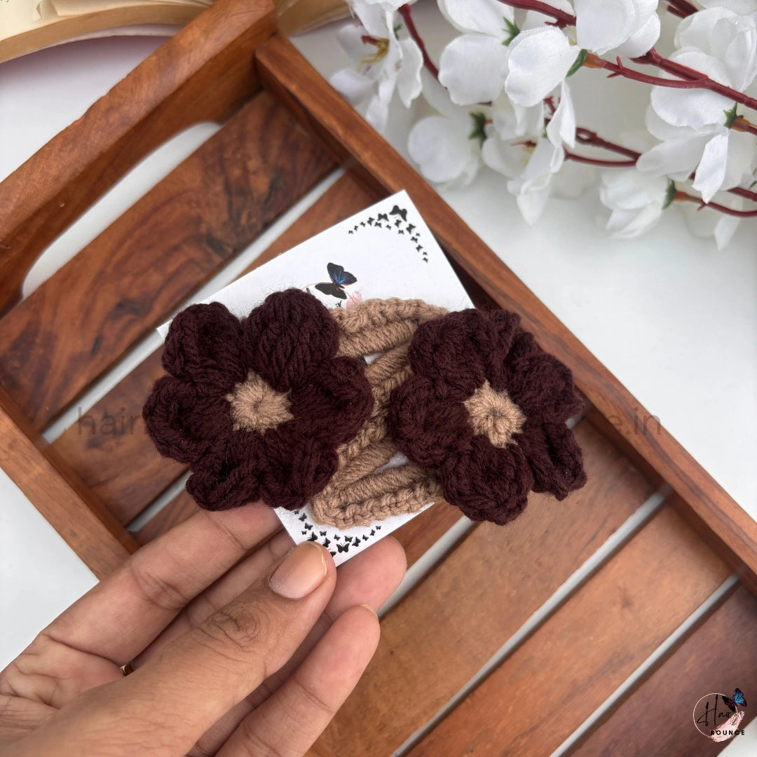 Handmade Crochet Floral Tic Tac Hair Clips – Pack of 2 Knitted Flower Hair Clips for Girls & Kids