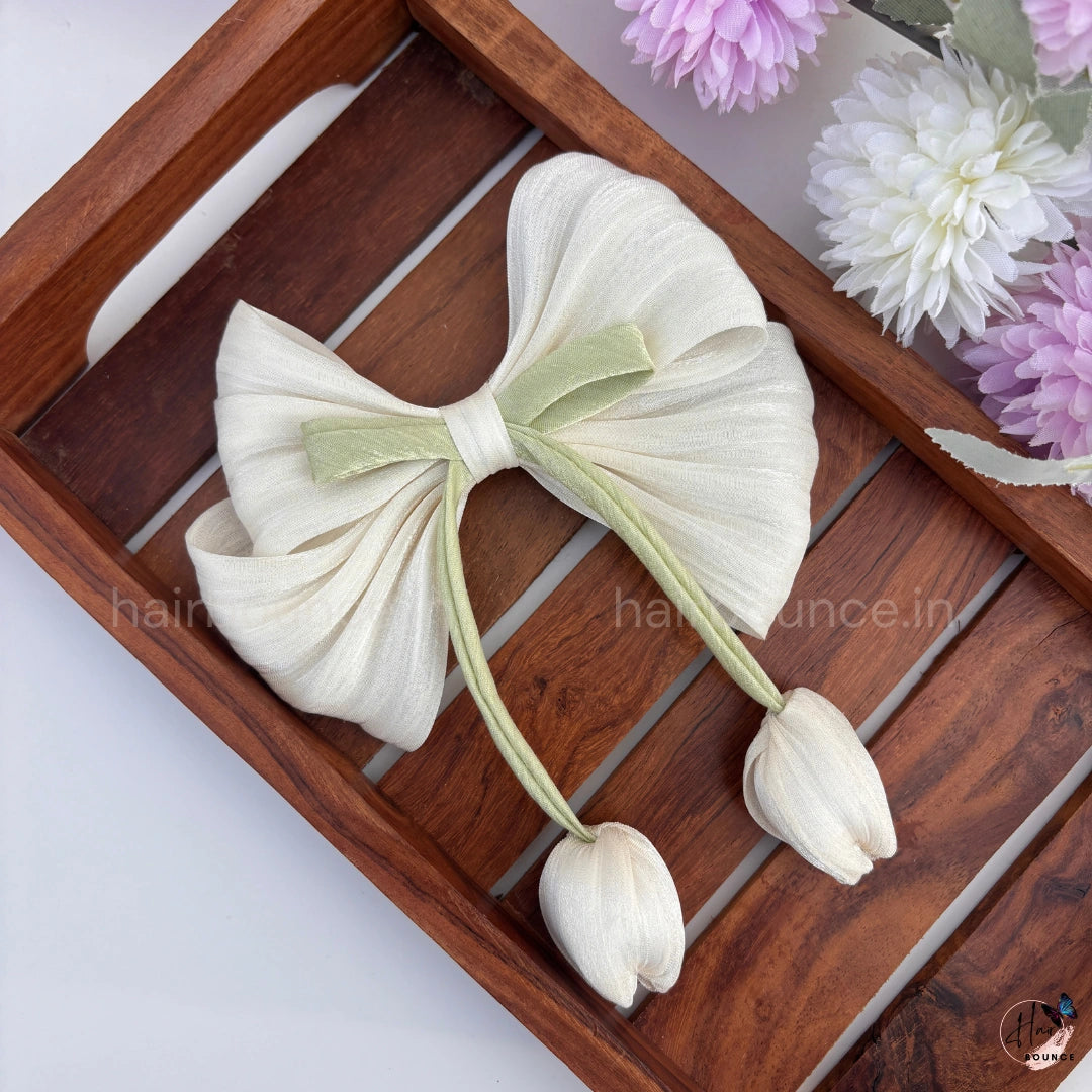 Tulip Charm Bow Hair Clip for Girls | Elegant Floral Ribbon Hair Accessory