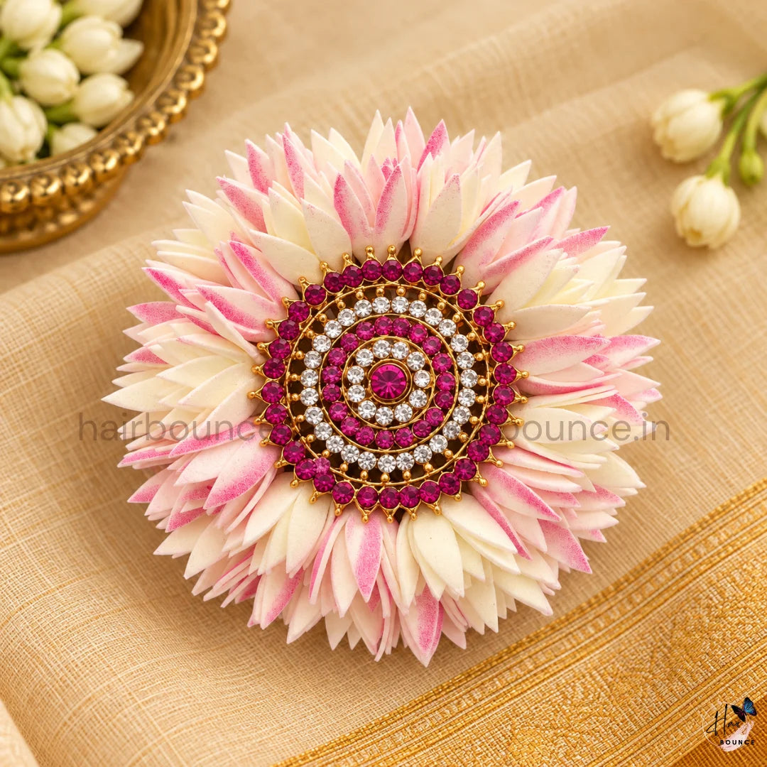 Traditional Pitchi & Jaathi Poo Kemp Stone Floral Center Hair Clip