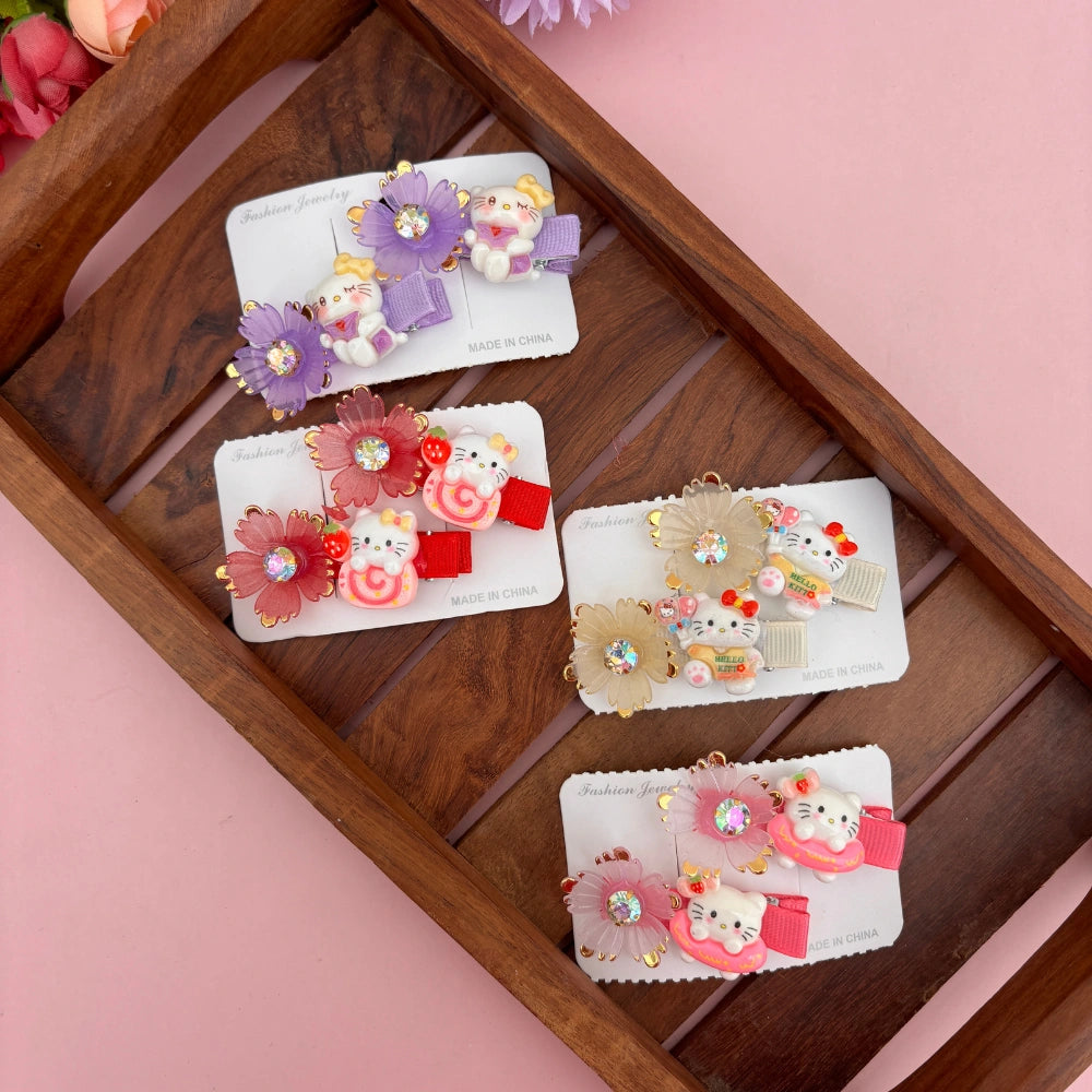 Floral Kitty Alligator Clip - Set of 2