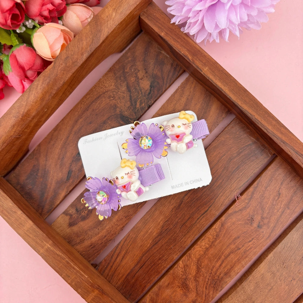 Floral Kitty Alligator Clip - Set of 2