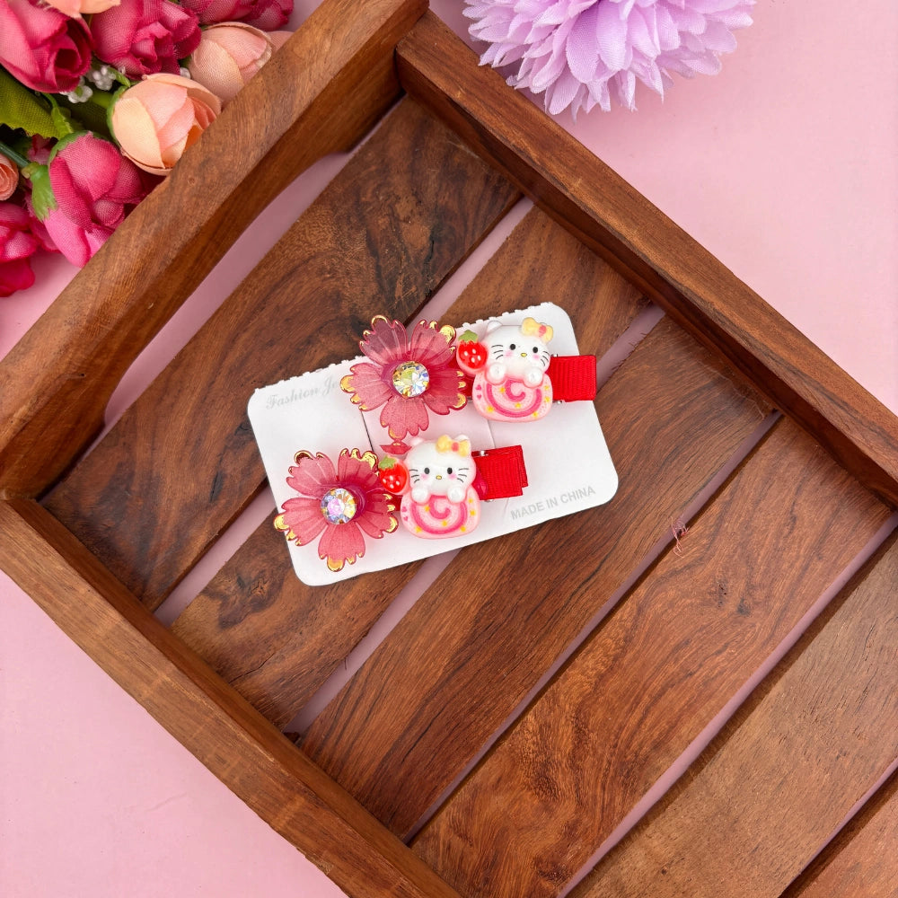 Floral Kitty Alligator Clip - Set of 2