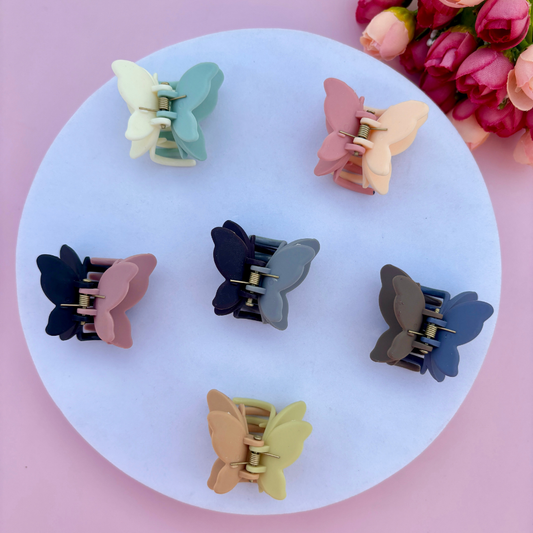 Dual Colour Double Petal Butterfly Hair Claw - Pack of 2 / Assorted Colours