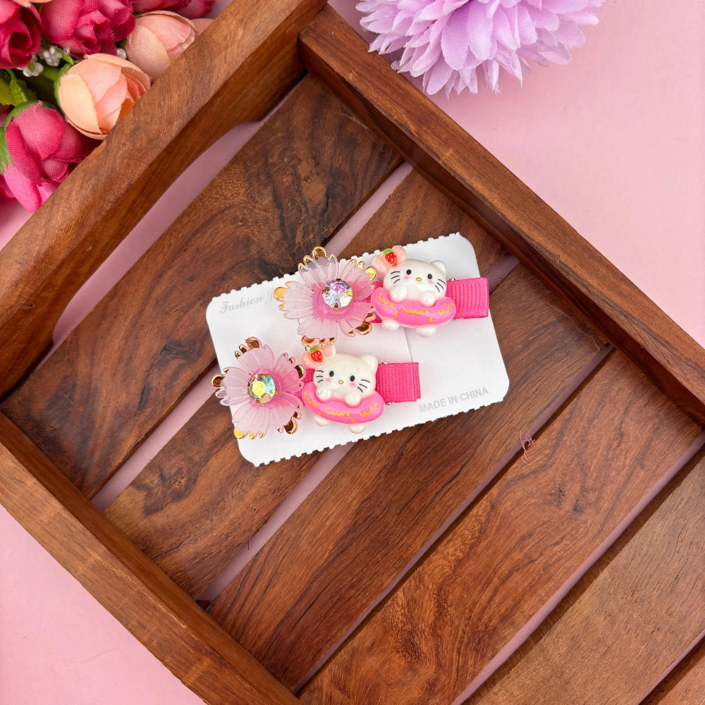 Floral Kitty Alligator Clip - Set of 2