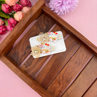 Floral Kitty Alligator Clip - Set of 2