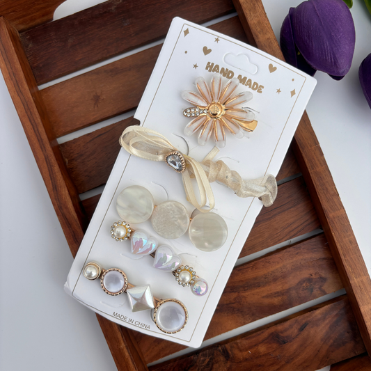 Pearl Glow Hair Set – 1 Scrunchie & 4 Clips