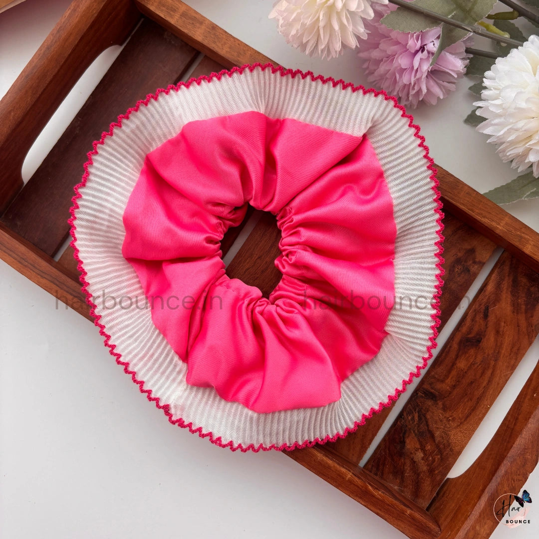 Pleated Ruffle Satin Scrunchie – Large