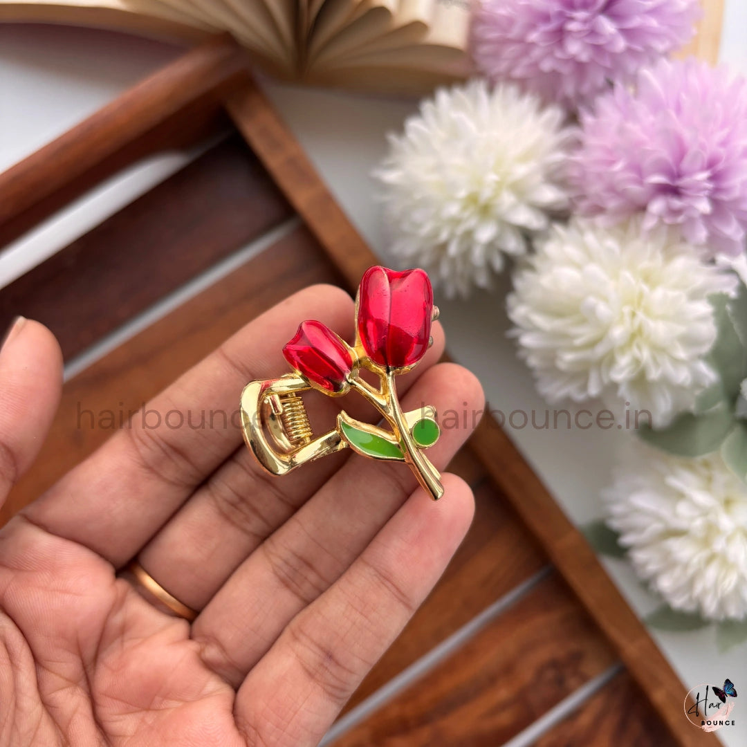 Gold Finish Tulip Metal Hair Claw - Medium