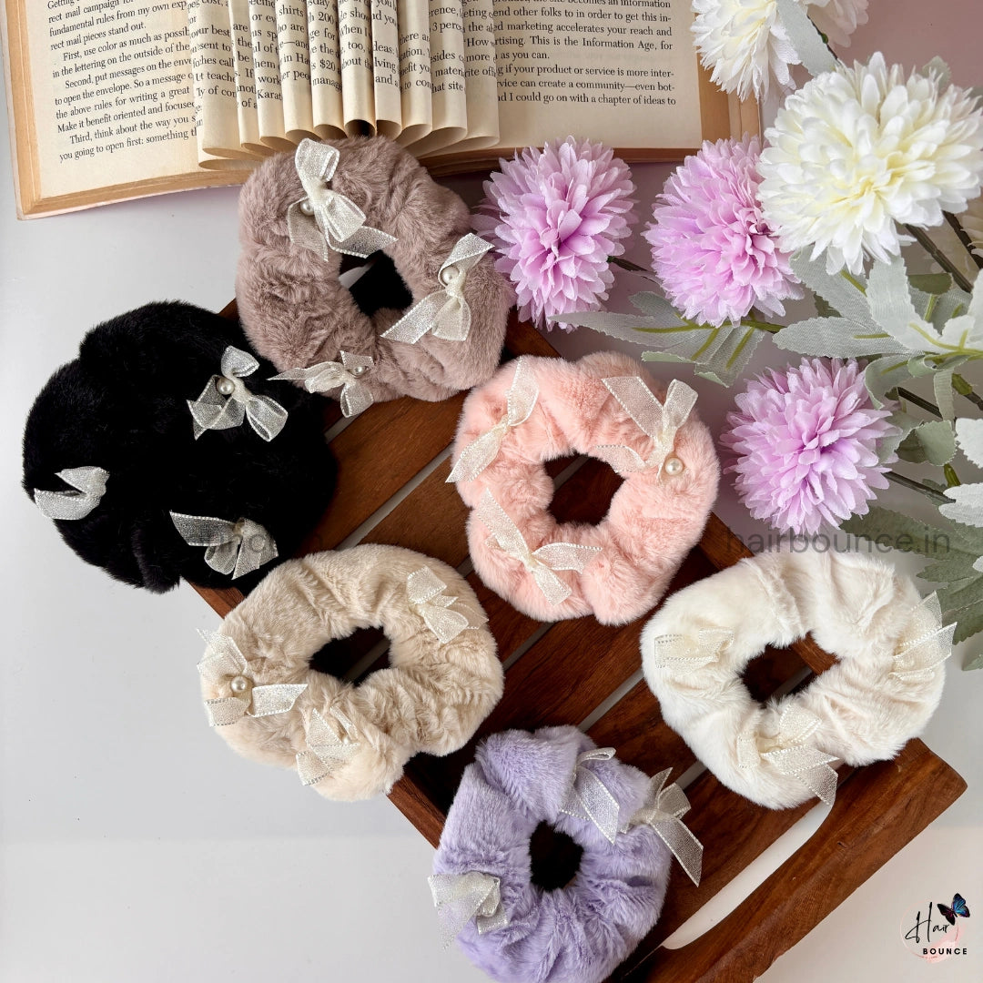 Pearl Bow Plush Scrunchies – Soft, Elegant & Everyday Cute