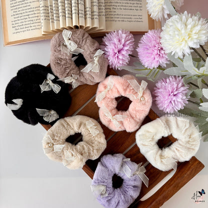 Pearl Bow Plush Scrunchies – Soft, Elegant & Everyday Cute