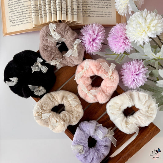 Pearl Bow Plush Scrunchies – Soft, Elegant & Everyday Cute