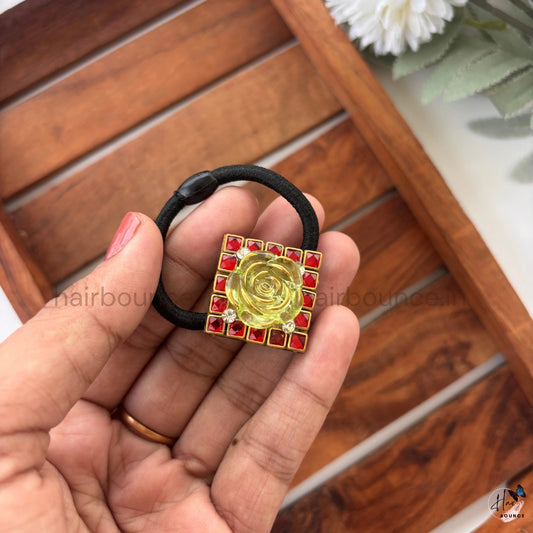 Golden Rose Crystal Hair Tie – Red Stone