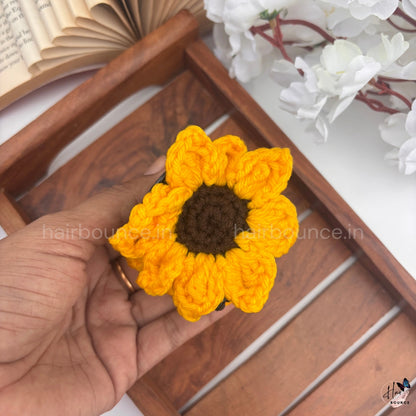 Handmade Crochet Sunflower Hair Claw – Medium