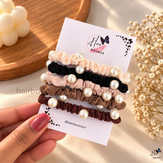 Pearl Beaded Fabric Hair Scrunchies for Women & Girls
