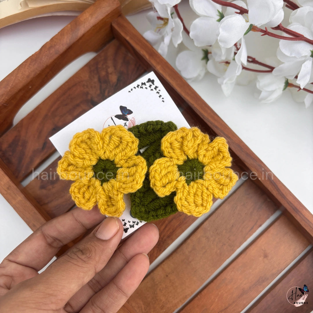 Handmade Crochet Floral Tic Tac Hair Clips – Pack of 2 Knitted Flower Hair Clips for Girls & Kids