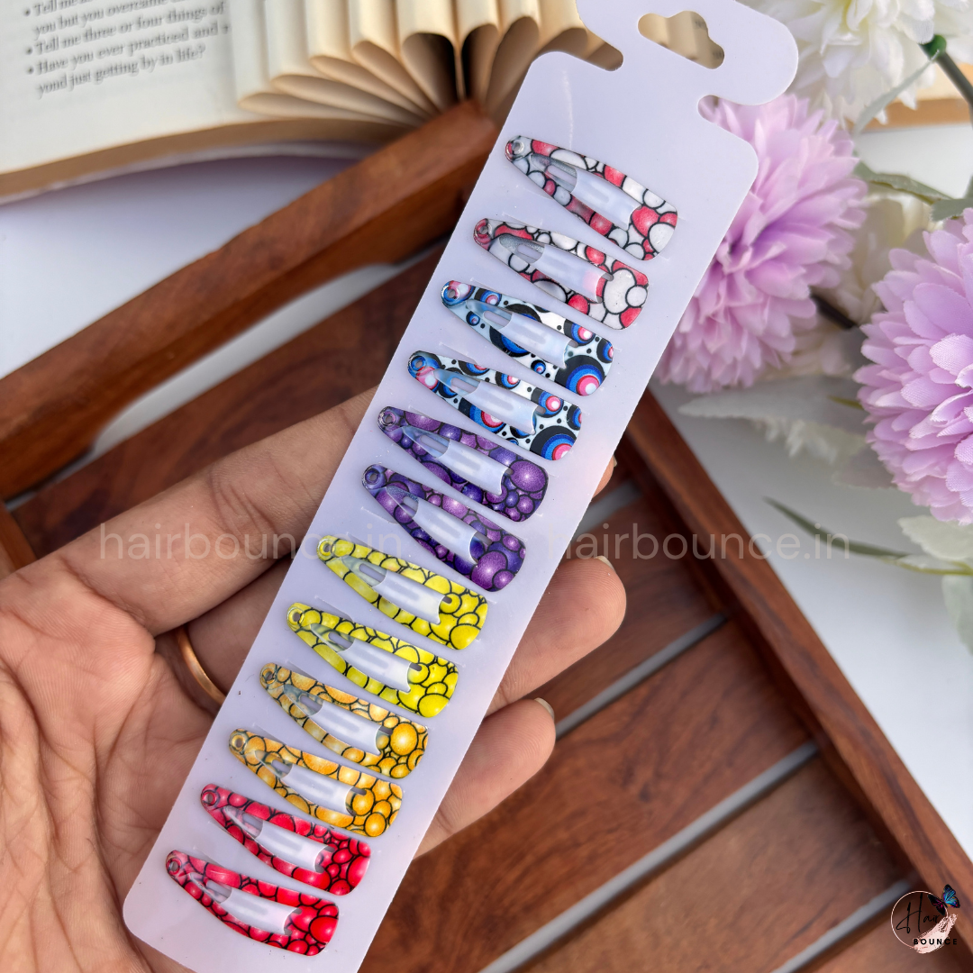 Vibrant Prints Tic Tac Hair Clips – Pack of 12