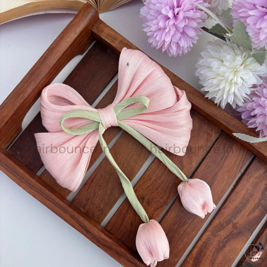 Tulip Charm Bow Hair Clip for Girls | Elegant Floral Ribbon Hair Accessory