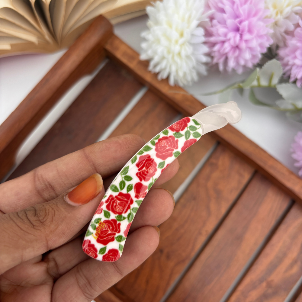 Rose Printed Lock Banana Clip - Medium