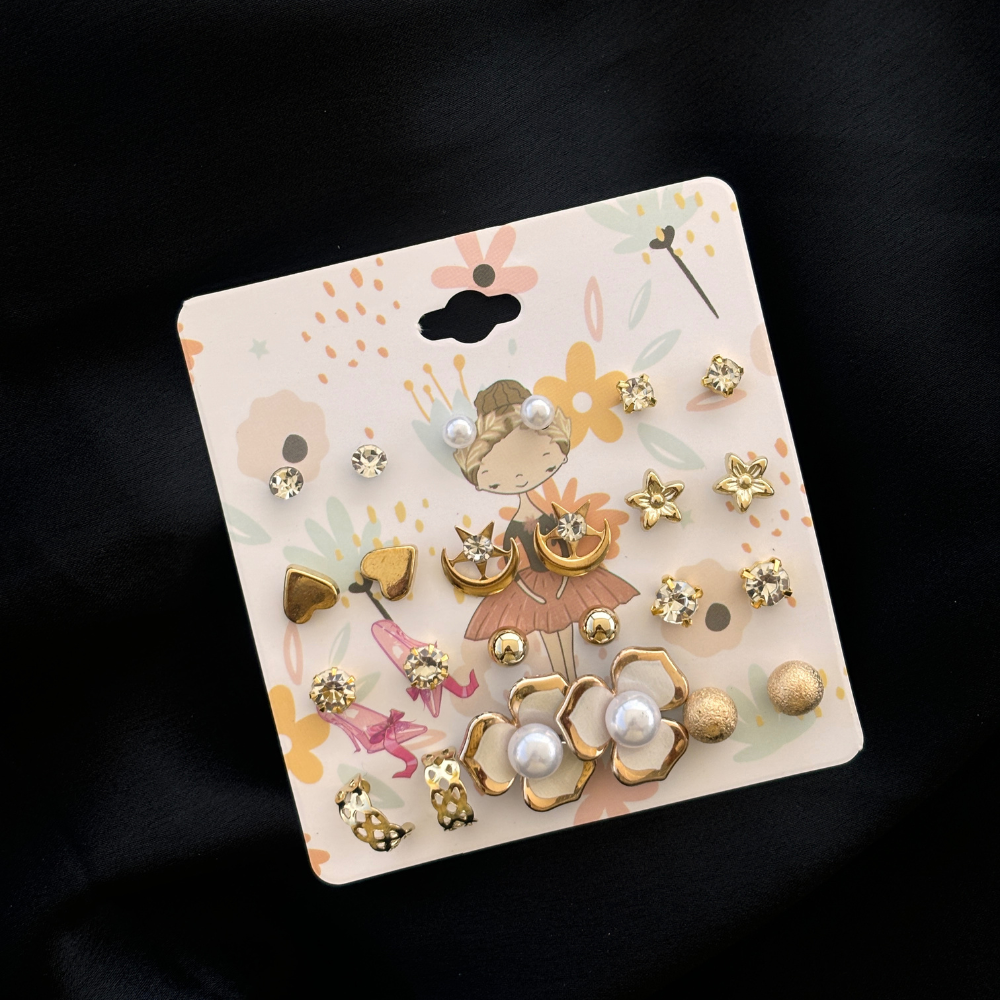 Earrings Set Pearl Flower (12 Pair Set)