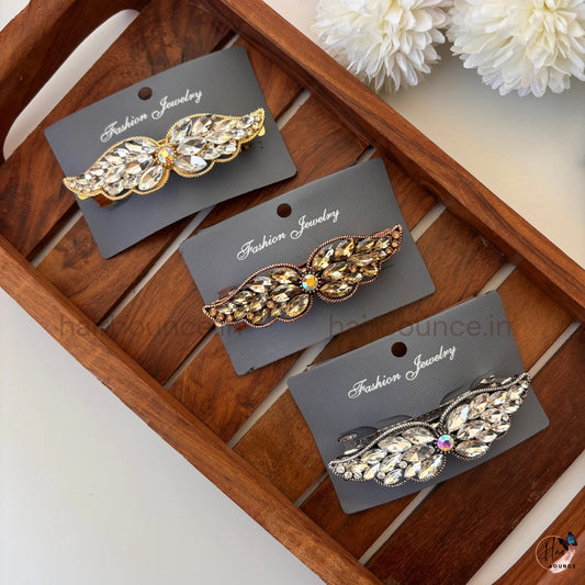 Royal Crystal Leaf Center Hair Clip