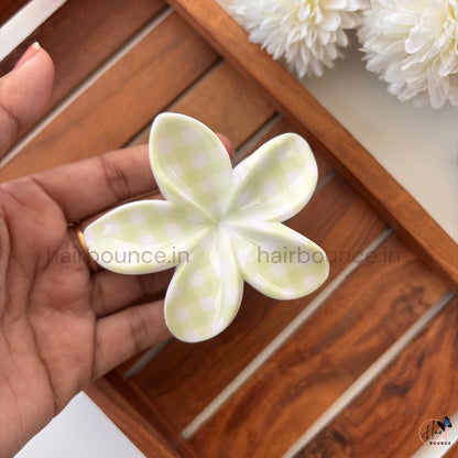Pastel Check Flower Hair Claw – Large
