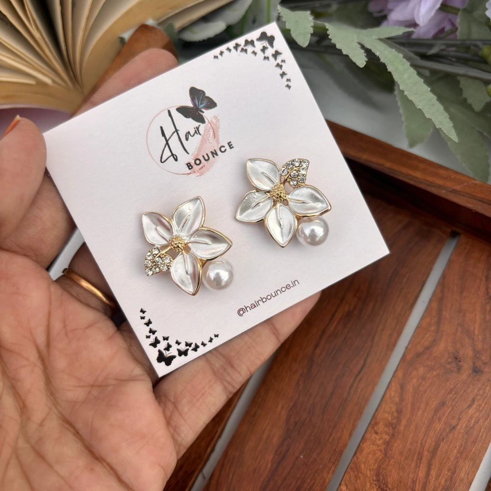 Blossom Pearl Petal Studs – White