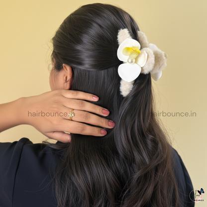 Fur Loop with Flower Hair Claw - Large