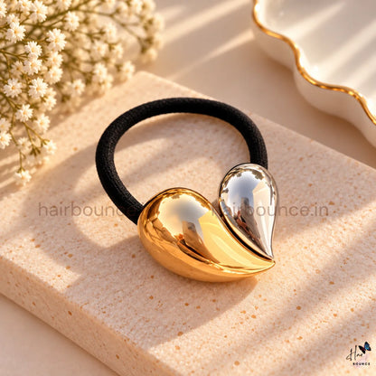 Elegant Dual Tone Heart Metal Ponytail Holder – Gold & Silver