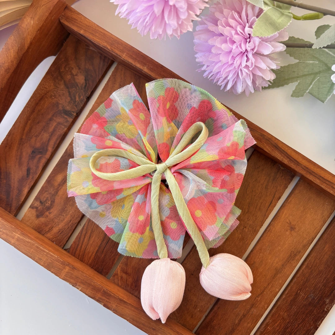 Floral Mesh Bow Clip
