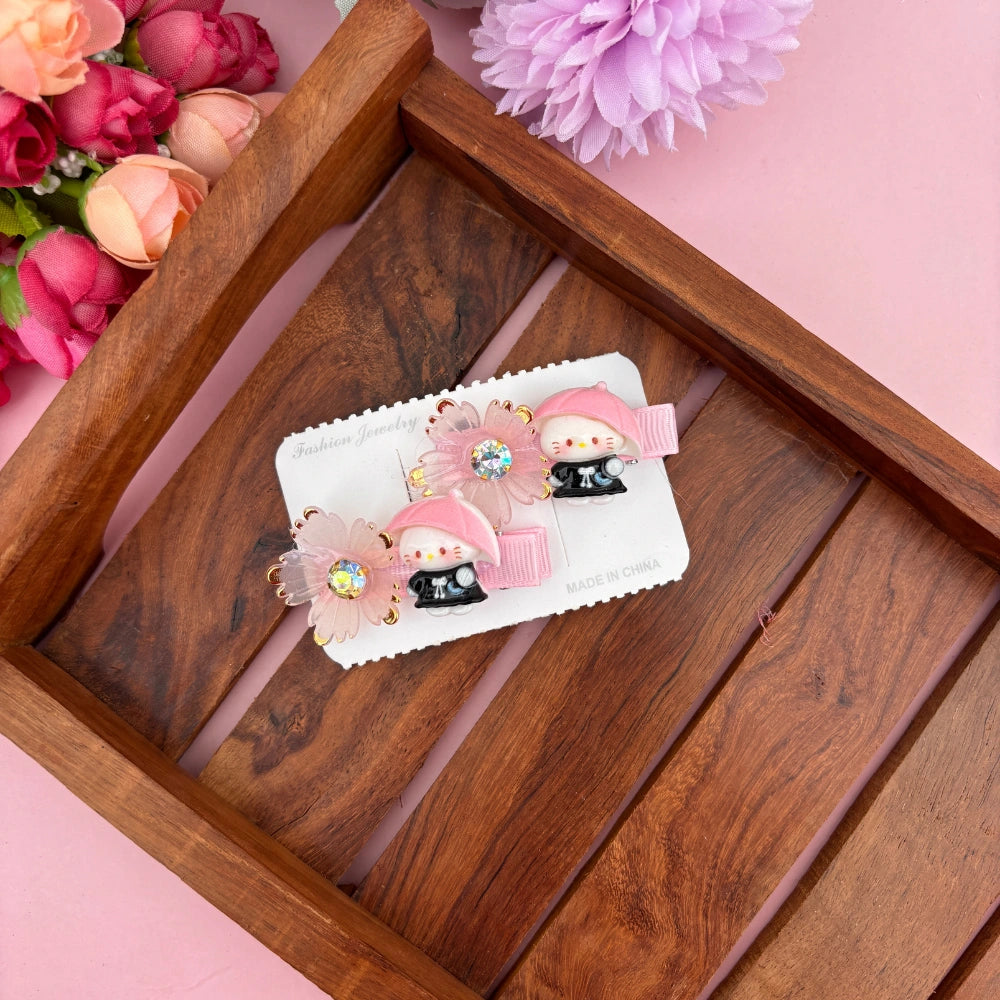 Floral Kitty Alligator Clip - Set of 2