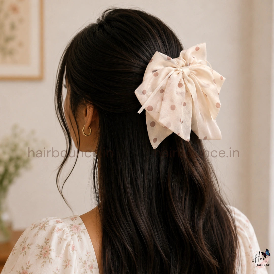 Polka Charm Bow Hair Claw – Medium