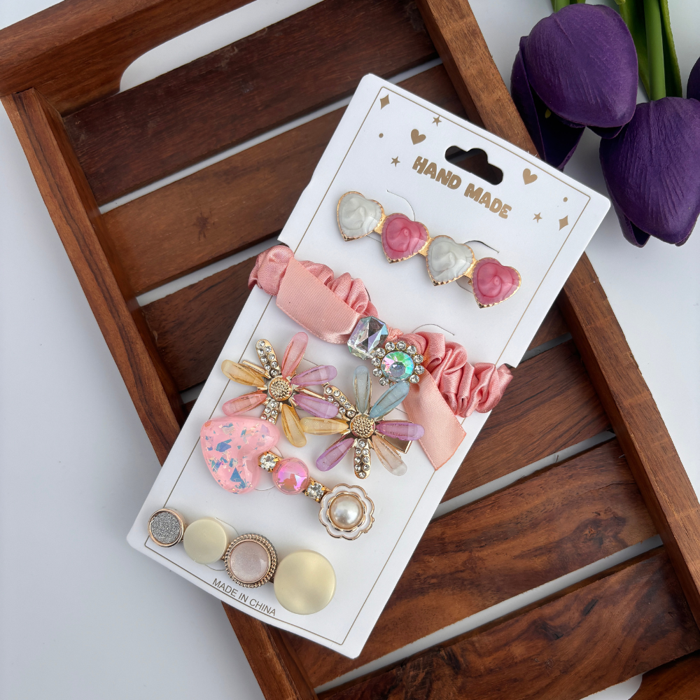 Pastel Garden Hair Set – 1 Scrunchie & 4 Clips