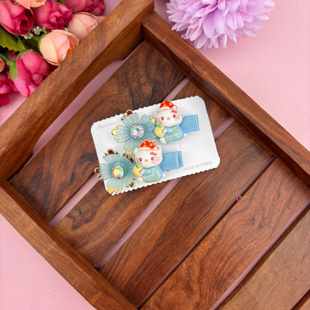 Floral Kitty Alligator Clip - Set of 2