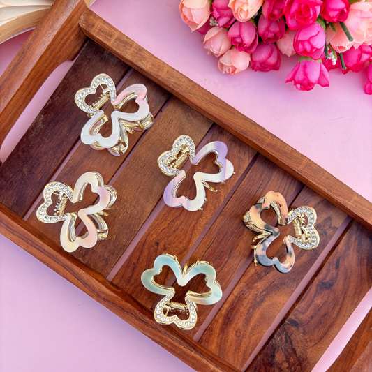 Premium Flower Marble Finish Metal Hair Claw - Medium