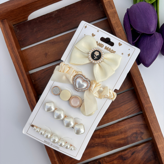 Pearl Grace Hair Set  -  1 Scrunchie & 4 Clips