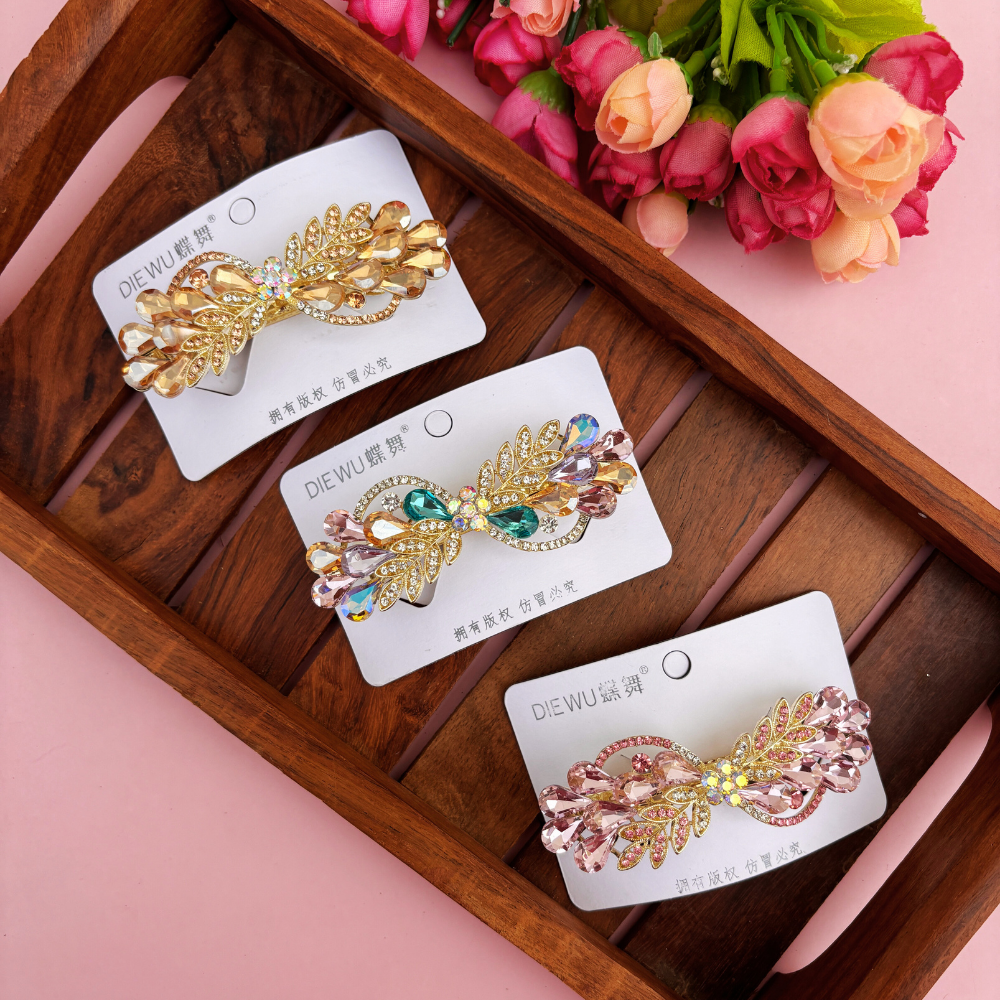 Premium Bow Leaf Crystal Center Clip