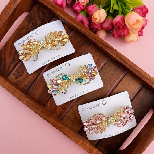 Premium Bow Leaf Crystal Center Clip