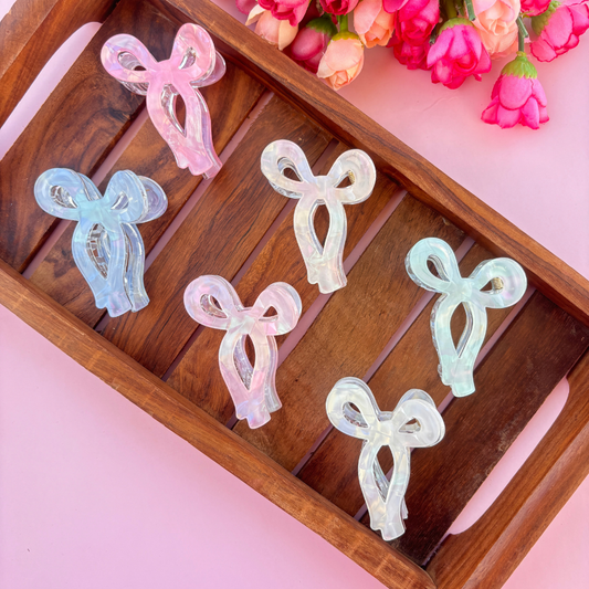 Bow Marble Finish Hair Claw - Medium