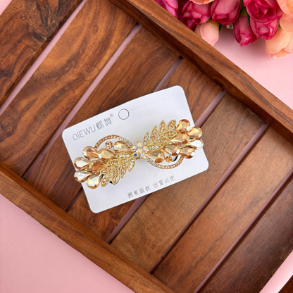 Premium Bow Leaf Crystal Center Clip
