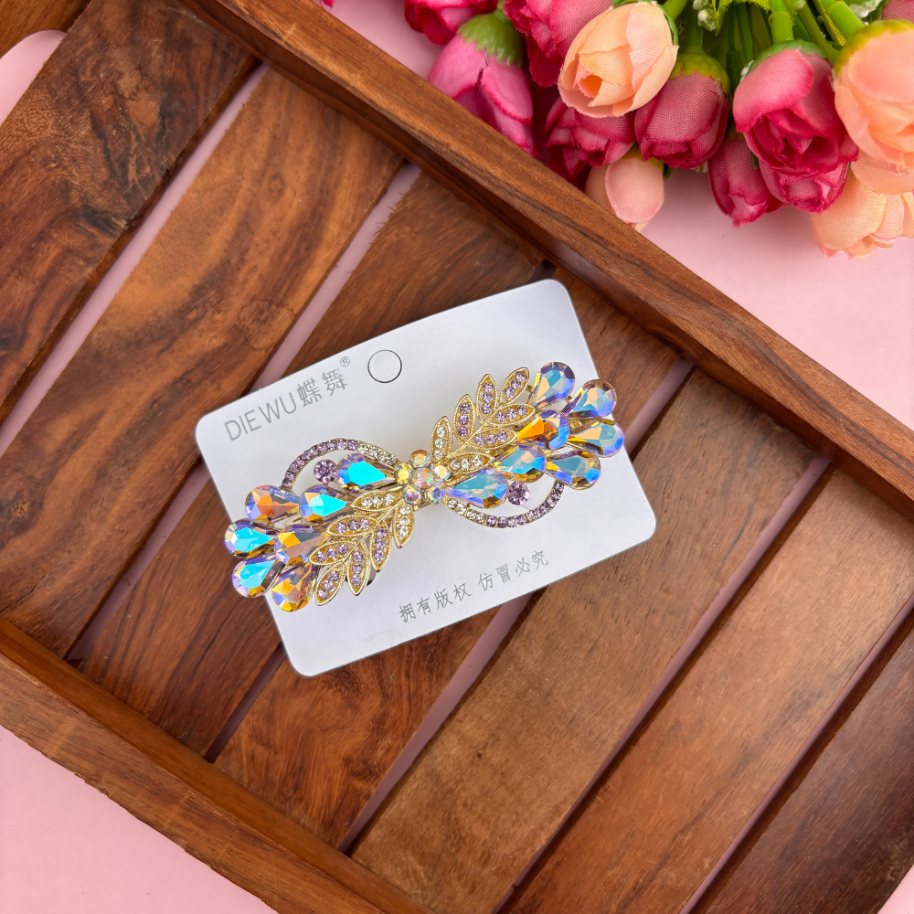 Premium Bow Leaf Crystal Center Clip
