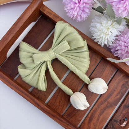 Tulip Charm Bow Hair Clip for Girls | Elegant Floral Ribbon Hair Accessory
