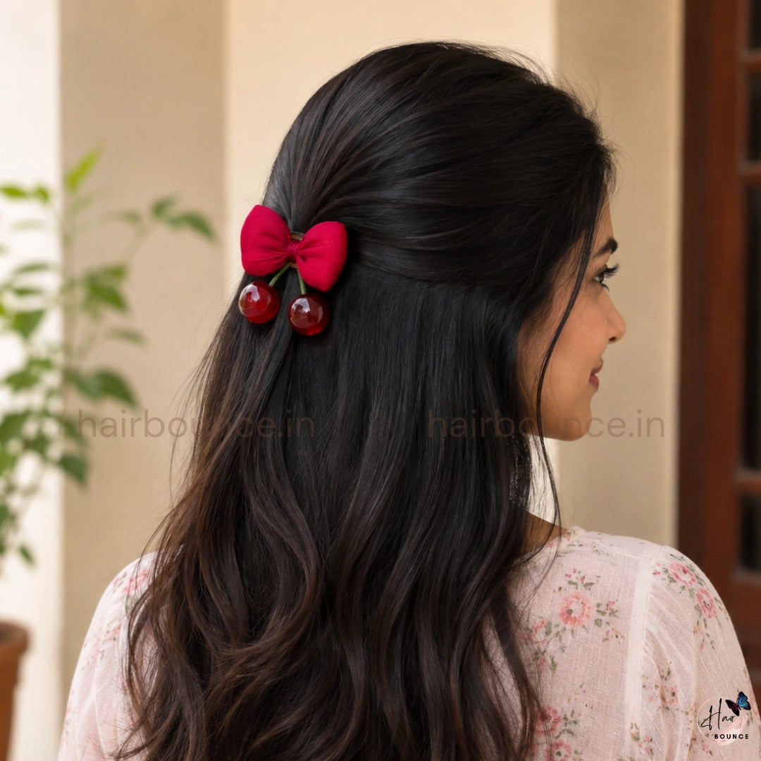 Cherry Bow Alligator Hair Clip – Red